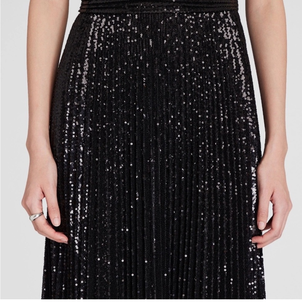 Club Monaco Black Sequin Pleated Maxi Dress ✨ size 8 - Picture 6 of 9